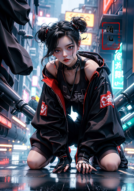 606247209521968541-79697563-CG masterpiece, 3D Chinese girl, angelic face, techno-cool style, dressed in cyberpunk mixed with Chinese style clothing, crouch.jpg